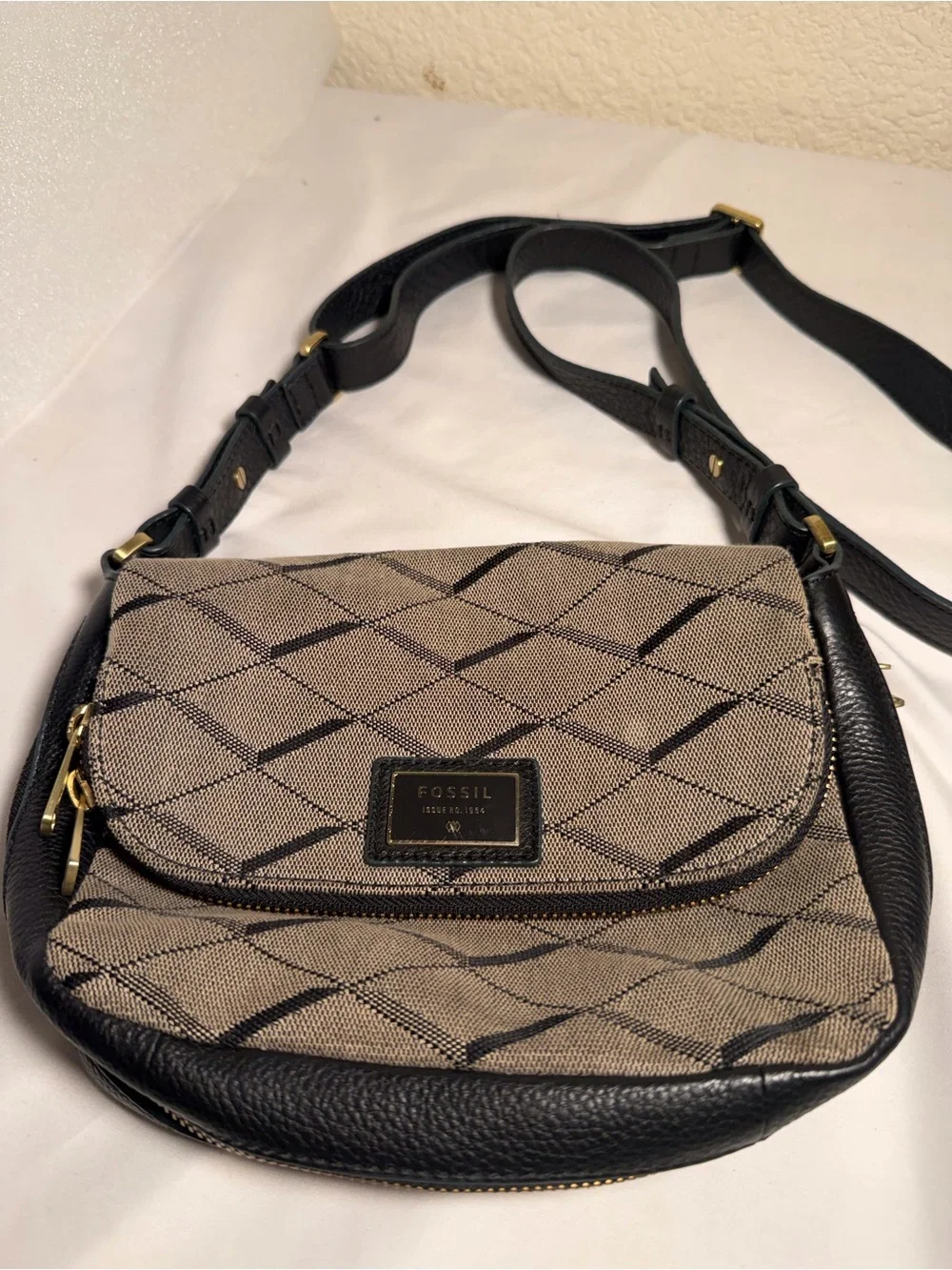 Fossil Taupe Patterned Crossbody with Black Trim